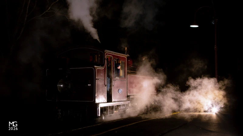 Lakeside After uncoupling from its empty carriages in platform 2, the crew of 12A prepare to run around and take water from the opposite platform before returning to Nobelius Siding to pick up the dinner train passengers.